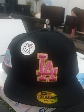 New Era Black Cap with Pink & Gold LA Patch